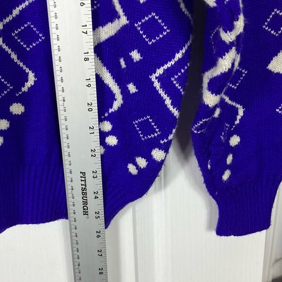 NWOT VINTAGE OBERMEYER SPORT Sweater XL Wool Blue White ZigZag Abstract Geometrc - Picture 4 of 4